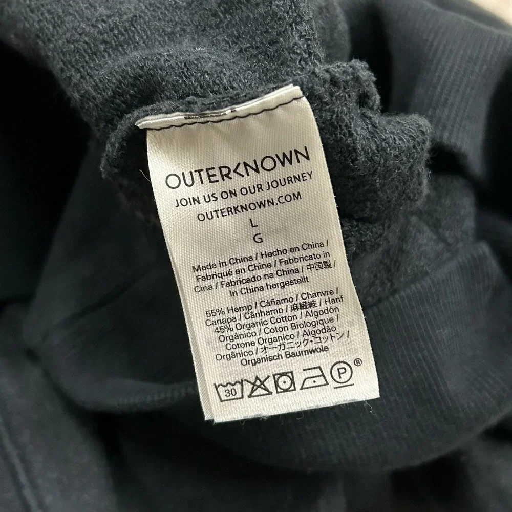 Outerknown Hoodie Mens Large Black Red Plaid Hooded Sweatshirt Hemp Cotton Blend